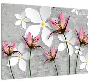 Tablou pe sticlă cu abstracție florală (70x50 cm)