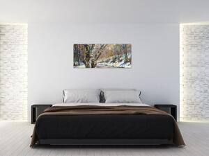 Tablou cu peisaj de iarnă pictat (120x50 cm)