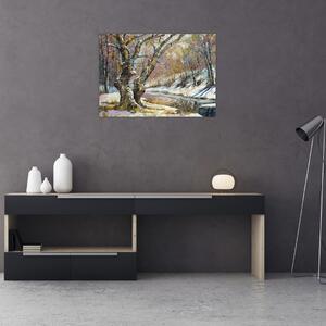 Tablou cu peisaj de iarnă pictat (70x50 cm)
