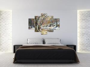 Tablou cu peisaj de iarnă pictat (150x105 cm)