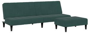 Canapea extensibilă cu taburet, 2 locuri, verde închis, catifea