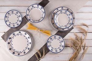 Set vesela din ceramica, 18 piese, Old Cottage Dinner Alb / Albastru