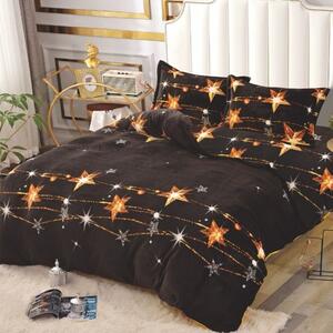Lenjerie de pat, Cocolino, 2 persoane, 4 piese, cu elastic, negru , cu stelute aurii, CC495