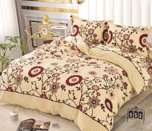 Lenjerie de pat, Cocolino, 2 persoane, 4 piese, cu elastic, crem , cu imprimeu floral, CC496