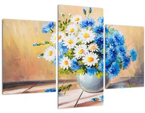 Tablou pictat cu vaza și flori (90x60 cm)