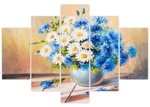 Tablou pictat cu vaza și flori (150x105 cm)