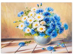 Tablou pictat cu vaza și flori (70x50 cm)