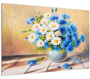 Tablou pictat cu vaza și flori (90x60 cm)