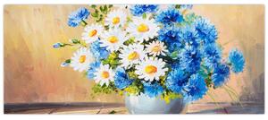 Tablou pictat cu vaza și flori (120x50 cm)