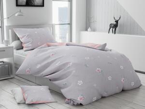 Lenjerie de pat din bumbac flanelat Culoare Gri cu flori + husa de perna 40x50 cm Gratuit
