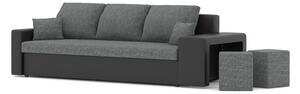 BAHAMA canapea pat 2 tabureți, țesătură PRO, stocare taburet pe dreapta, culoare - cenușiu / negru