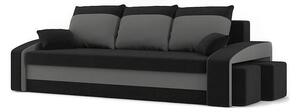 HEWLET canapea pat 2 tabureți, țesătură normală, umplere spumă, stocare taburet pe stânga, negru / gri