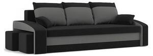 HEWLET canapea pat 2 tabureți, țesătură normală, umplere spumă, stocare taburet pe stânga, negru / gri
