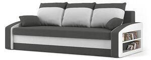 HEWLET canapea pat cu raft, țesătură normală, umplere spumă, raft pe dreapta, gri / alb