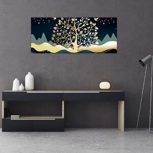 Tablou cu copac auriu (120x50 cm)