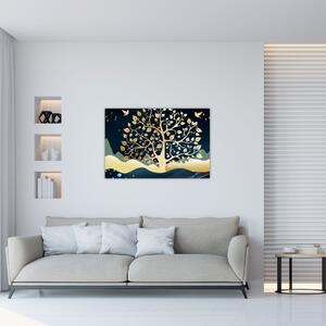 Tablou cu copac auriu (90x60 cm)