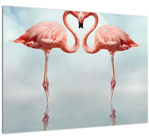 Tablou pe sticlă cu doi flamingo (70x50 cm)