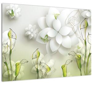 Tablou pe sticlă cu flori (70x50 cm)