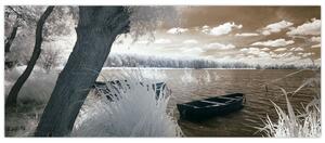 Tablou cu barca pe lac (120x50 cm)