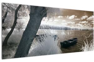 Tablou cu barca pe lac (120x50 cm)