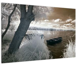 Tablou cu barca pe lac (90x60 cm)