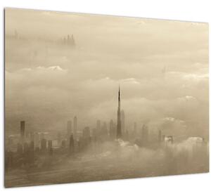 Tablou pe sticlă - Oraș în nori (70x50 cm)