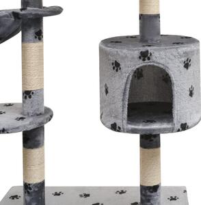 Ansamblu pisici, funie de sisal, 125 cm, imprimeu lăbuțe, gri