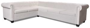 Canapea colțar Chesterfield, piele artificială, 6 locuri, alb