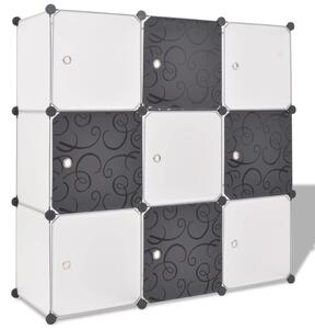 Dulap de depozitare tip cub, cu 9 compartimente, negru și alb