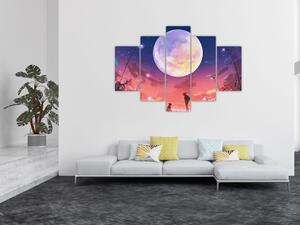 Tablou - Femeie și câine pe lună plină (150x105 cm)
