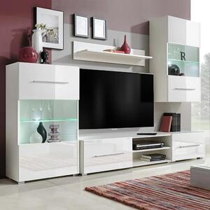 Set mobilier comodă TV de perete, 5 piese, iluminare LED, alb