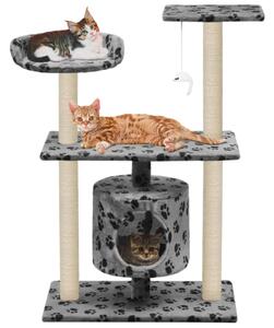 Ansamblu pisici, stâlpi funie sisal, 95 cm imprimeu lăbuțe Gri