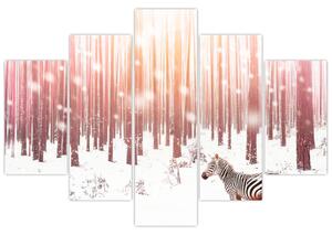 Tablou - Zebra în pădurea înzăpezită (150x105 cm)