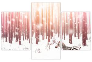 Tablou - Zebra în pădurea înzăpezită (90x60 cm)