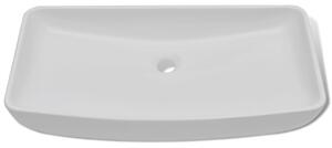 Chiuvetă de baie cu robinet mixer, ceramică, dreptunghiular alb