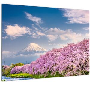 Tablou pe sticlă - Peisaj de primăvară japonez (70x50 cm)