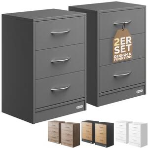 Măsuță de noptieră Eloise - set de 2, 3 sertare, 54 × 39 × 28 cm antracitová