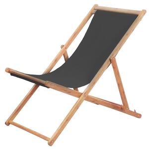 Scaun de plajă pliabil, gri, textil și cadru din lemn