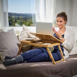 Masă pentru laptop din bambus cu guri de aerisire și sertar 55 x 28 x 35 cm