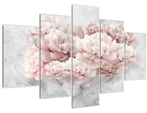 Tablou - Flori roz pe perete (150x105 cm)
