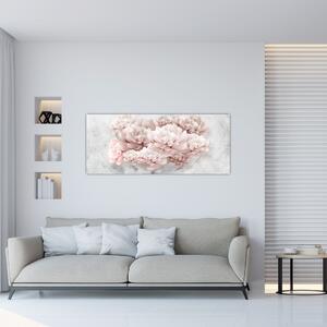 Tablou - Flori roz pe perete (120x50 cm)