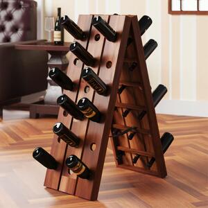 Rack de vin din lemn pliabil din lemn de acacia pentru 36 de sticle