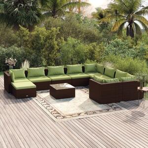 Set mobilier de grădină cu perne, 11 piese, maro, poliratan