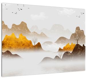 Tablou pe sticlă - Munții în ceață (70x50 cm)