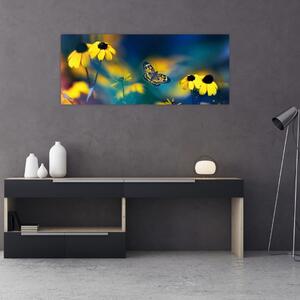 Tablou - Fluture galben și flori (120x50 cm)