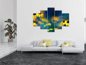 Tablou - Fluture galben și flori (150x105 cm)