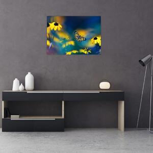 Tablou - Fluture galben și flori (70x50 cm)