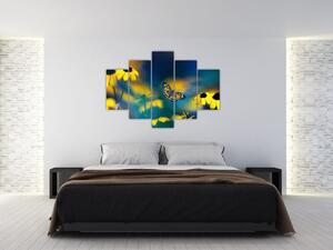 Tablou - Fluture galben și flori (150x105 cm)