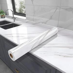 Tapet autoadeziv premium cu model marmura pentru blaturi, mobilier si bucatarie, hartie tapet alba