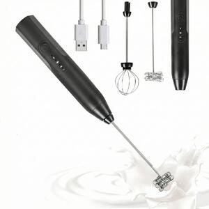 Mini-mixer electric pentru spumare si amestecare rapida, cu acumulator, 2 capete si 3 trepte, Negru